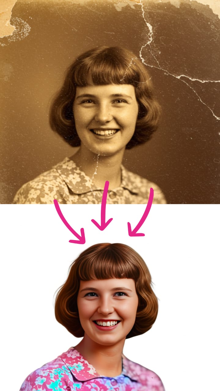 Old damaged photo restored with AI