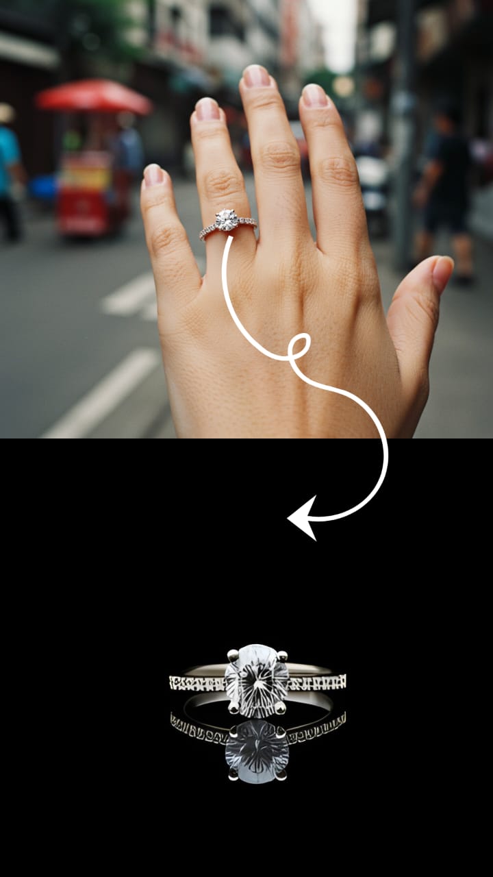 Diamond ring hero image on black background